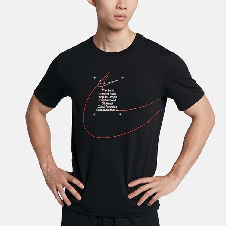 Nike Футболка свободного покроя с круглым вырезом и коротким рукавом с принтом алфавита, мужские топы черного цвета BV7074-010