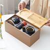 Грубая керамика Набор для чая Кунг-фу Офисный керамический чайник с боковой ручкой Деревянная ручка с чайным подносом Банка для хранения чая Подарок