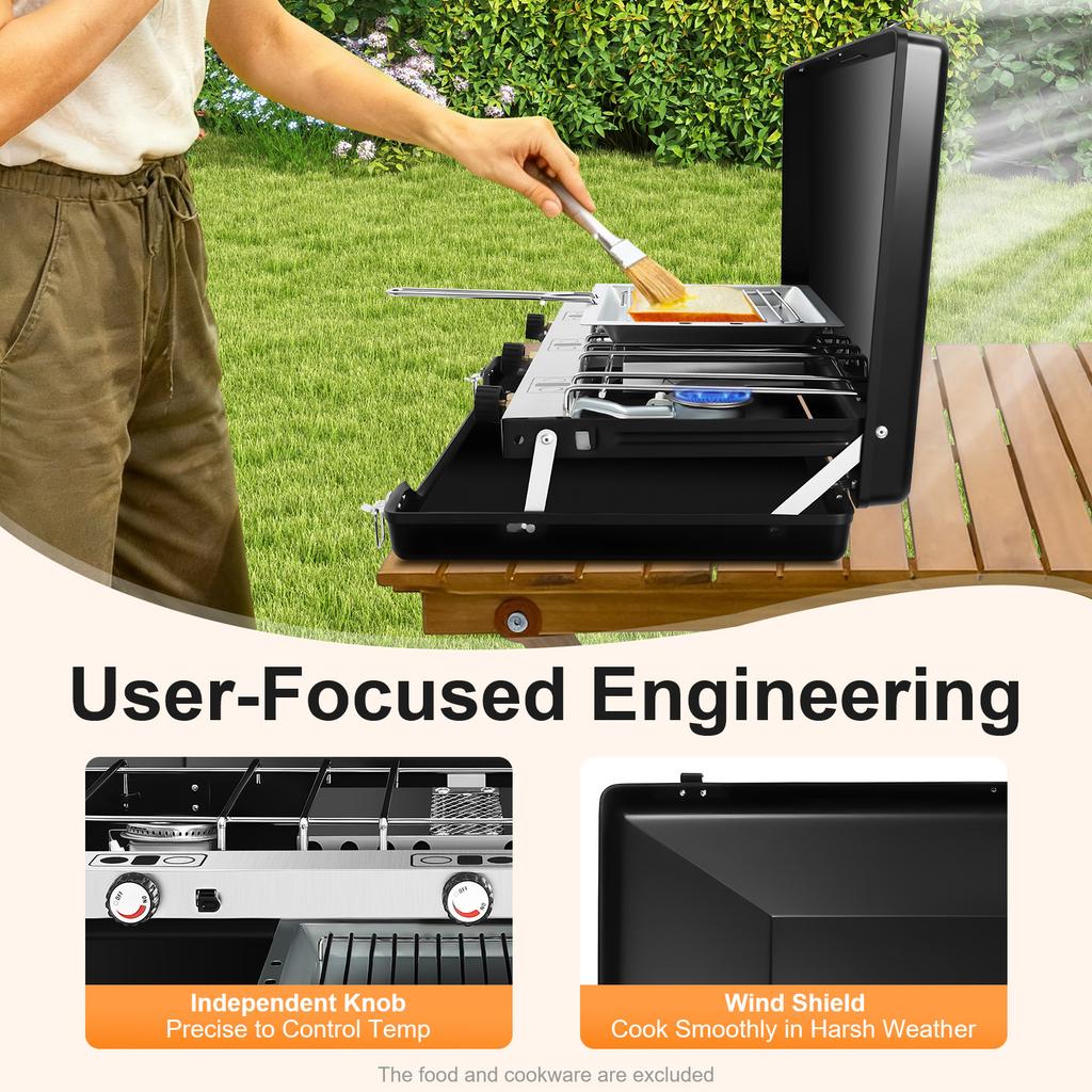 Портативная 3-конфорочная газовая плита для кемпинга, складная, 4,5 кВт, гриль, легкая, для пикника на открытом воздухе, барбекю, посуда для кемпинга, пеших походов, вечеринки в саду