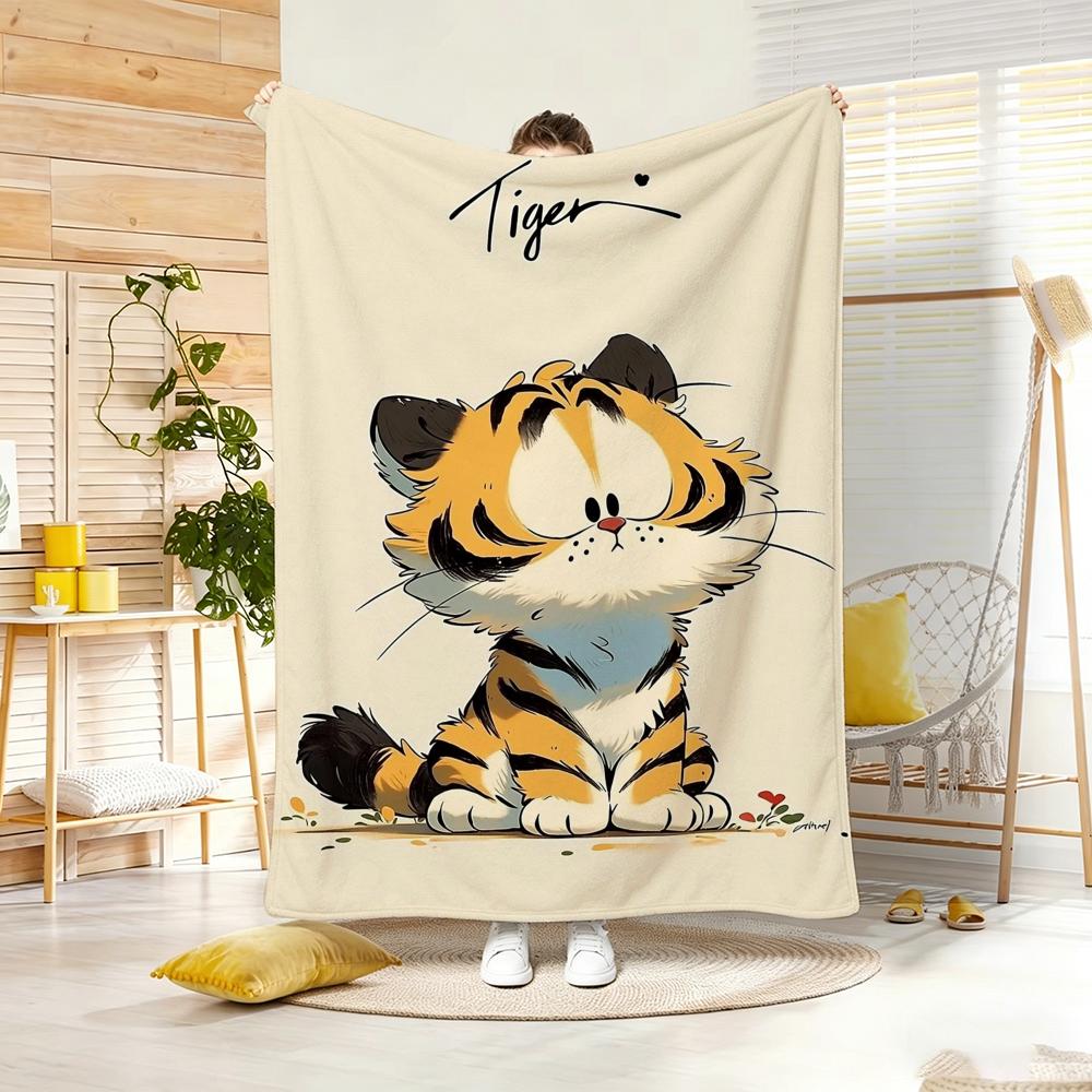 illustration Cartoon Tiger Throw Lightweight g Flannel Blanket Soft Skinfriendly for Summer Cooling