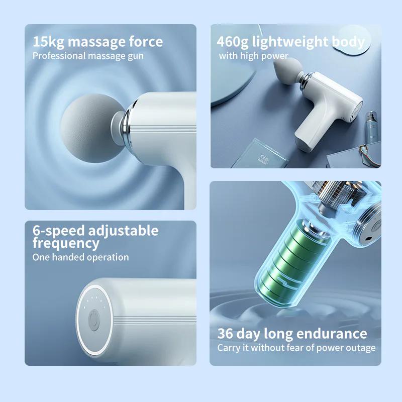 Вибрационный массажный пистолет, перезаряжаемый беспроводной массажер для релаксации мышц, мини-профессиональный фитнес-портативный электрический пистолет для фасции