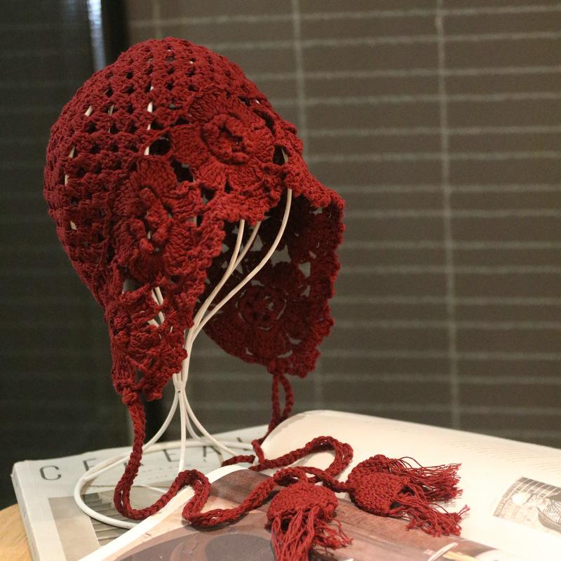 Small braid tassel handmade crochet sweet hollow spring and summer literary and artistic knitting ethnic style baotou female