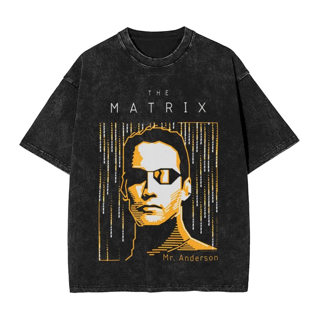 The Matrix woman Men Cotton Washed Hot stamping Print TShirt Harajuku Cotton Tshirt Mens Summer Short Sleeve Tees