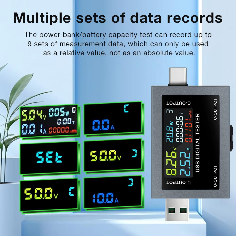 Type-C USB Tester Voltmeter Ammeter DC4.5~50V Digital Voltage Current Power Meter Cell Phone Charging Battery Capacity Detector