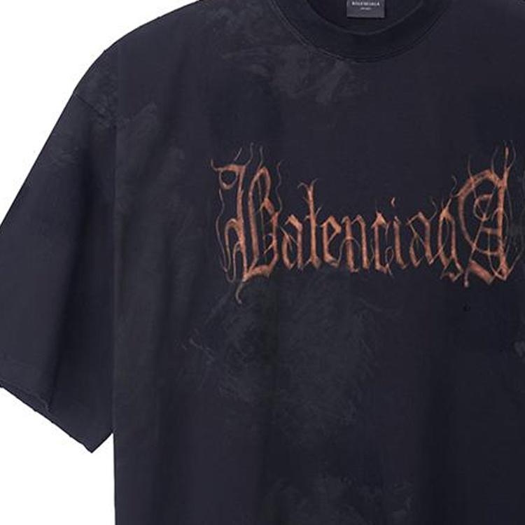 Balenciaga Футболка в стиле Хэви-метал Большой размер 'Выцветшая черная' Мужская 744439TOVE11055
