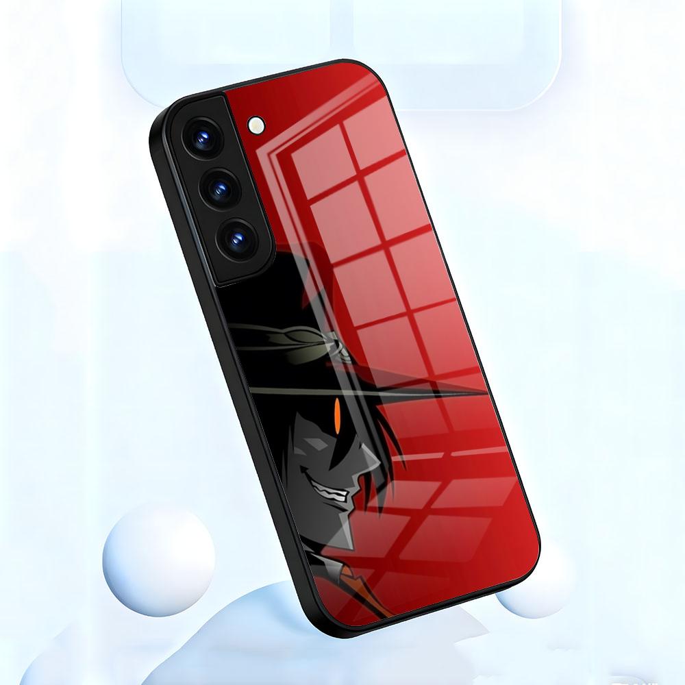 Чехол для телефона HELLSING Аниме для Samsung S26 S25 S24 FE S23 S22 S21 Plus S20 Ultra Note20Ultra Черная Стеклянная Крышка