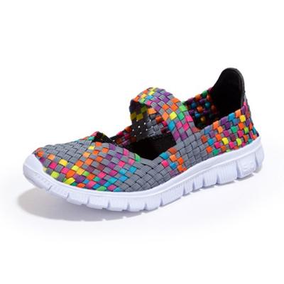 Летние женские тканые кроссовки из дышащей сетчатой ​​ткани, уличная обувь на плоской подошве, радужная женская спортивная обувь для бега