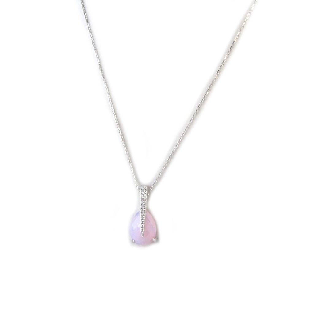 Les Trésors De Lily [P0639] - Silver Necklace 'Princess Opal' Opalescent Pink Silver White (rhodium-plated) - 45 Cm 25x11 Mm