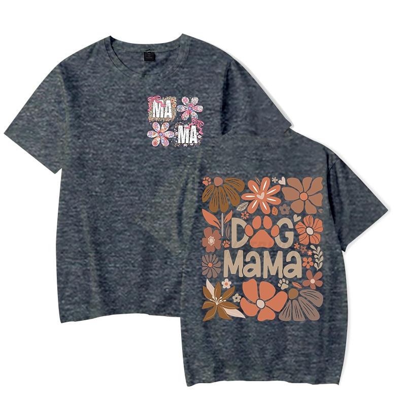 Футболки Dog Mama Fashion Casual Забавный подарок для владельца собаки Футболка с коротким рукавом Цветочный Бохо Винтажный дизайн футболки Женская одежда