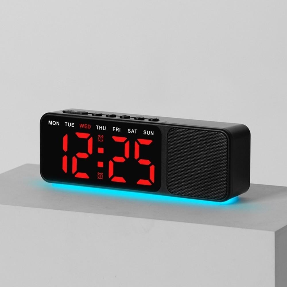 Dual Alarms Bluetooth Speaker with Clock Ambient Lighting Electronic Table Clock Tabletop