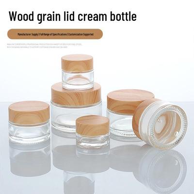Прозрачная стеклянная банка для крема с крышкой под дерево для косметики