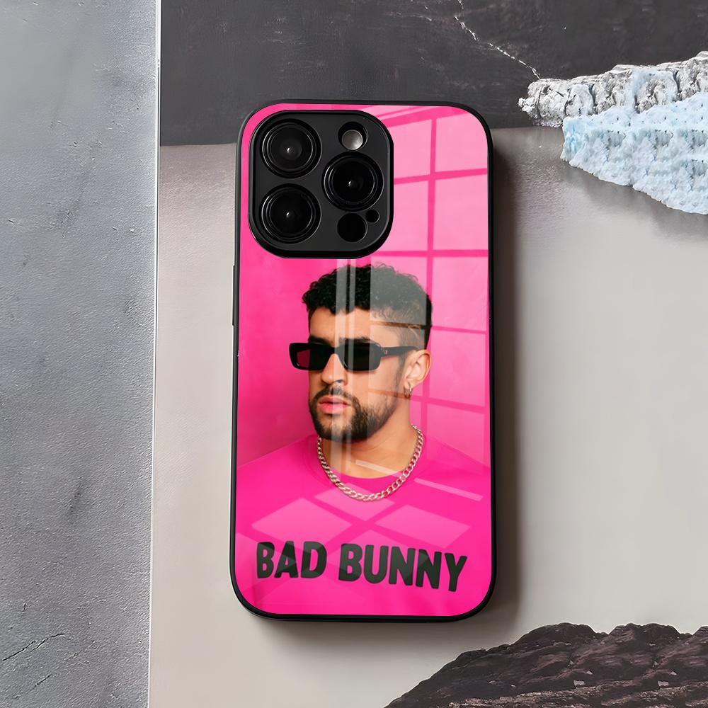 Singer B-Bad Bunny Phone Case For IPhone 17 Air 16 E Pro Max 15 14 13 Mini 12 Pro 11 Max Plus Black Glass Cover