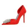 Women's Banquet High Heels Slim Heels Shallow Mouth Pointed Side Hollow Water Diamond Single Shoes