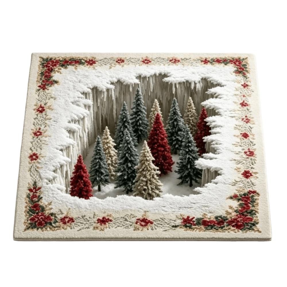 Santa Claus Christmas 3D Illusion Rug 2D Flat Printed Xmas Rug Christmas Small Carpet Christmas