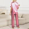 Женский шелковый однотонный пижамный комплект, женская пижама из двух частей с короткими рукавами и длинными брюками, пижама на пуговицах и домашняя одежда