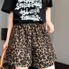 Retro and Trendy Leopard Print Wide Leg Pants for Women Thin and Loose Five-point Pants