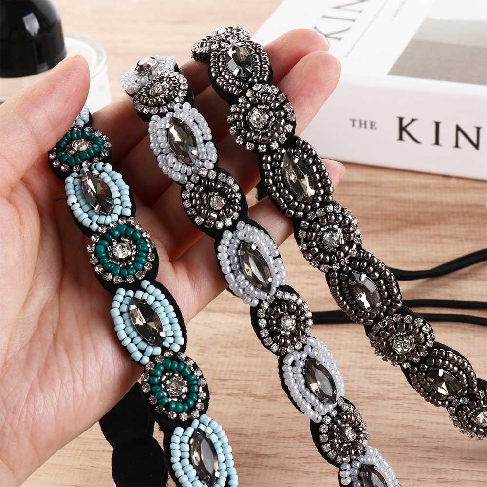 Party Bohemian Hair Accessories Rhinestone Beaded Hairband Korean Style Headband Elastic Hair Band