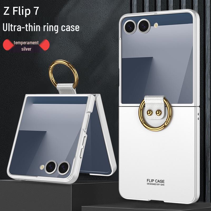Ультратонкий чехол Samsung Z Flip7 с кольцом-держателем, большим окном, покрытием-спреем, ощущением кожи, защитой складного экрана