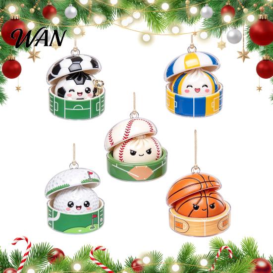 Tennis Dumpling Ornament 5/9Pcs 2D Acrylic Ball Ornament, Football Basketball Baseball Decor Golf Decor, Christmas Tree Hanging Decoration