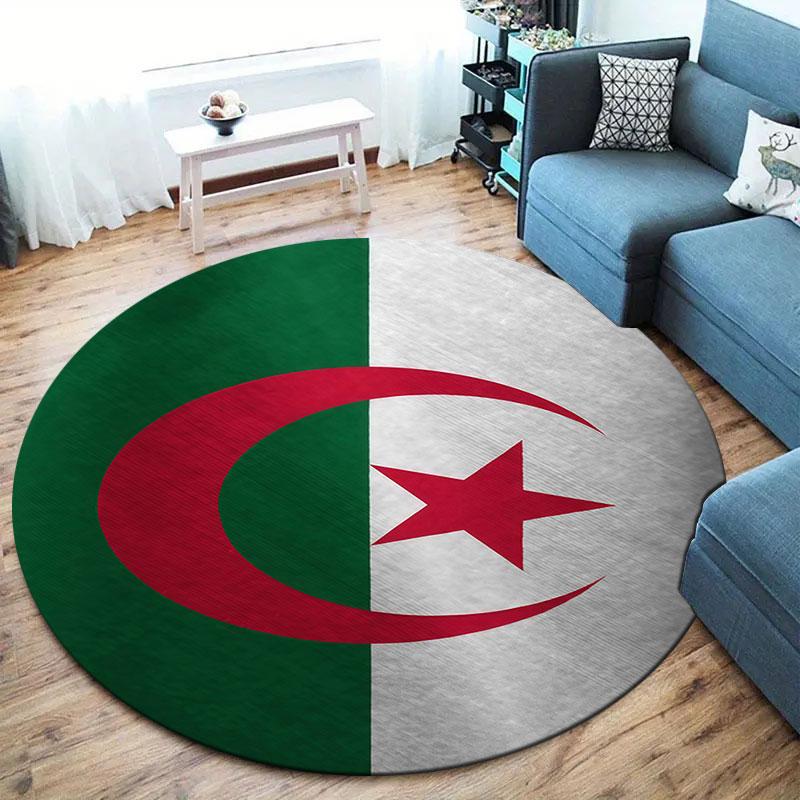 Algeria National Football Team Round Area Rug,Carpet Rug for Living Room Bedroom Sofa Playroom Decor,Non-slip Floor Mat