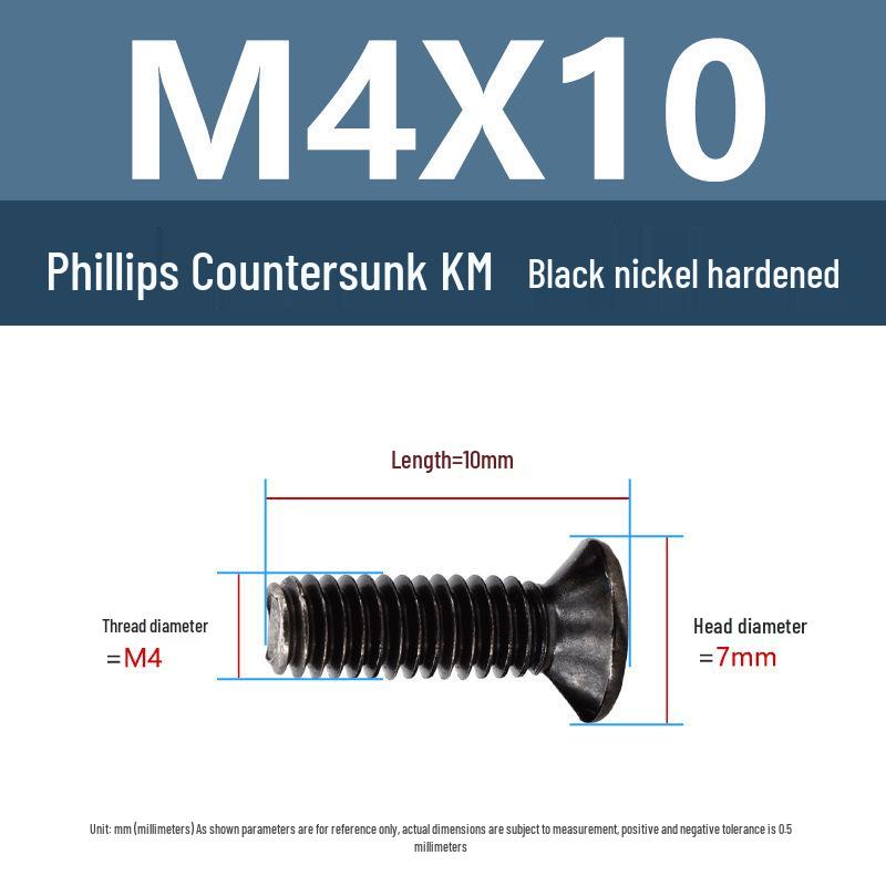 Yigu Carbon Steel Black Nickel Hardened KM Phillips Flat Head Screws M2-M4 for Electronics