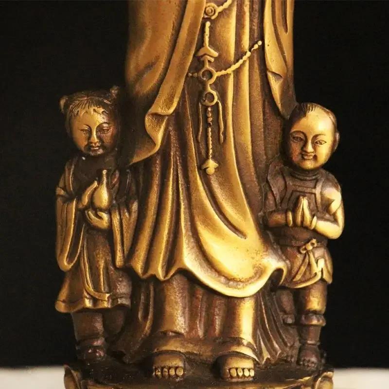 Copper Guanyin Bronze Statue of Buddha Standing Holding The Child Bodhisattva Home Living Decor