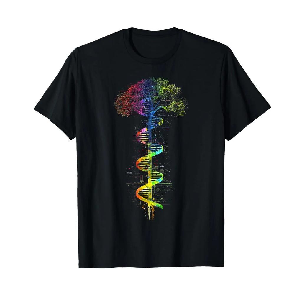 Tree Dna Buntes Kunstwerk Grafikbaum T Shirt Vintage Homme Stretched Casual Graphic Soft Fashion Top For Everyday Wear