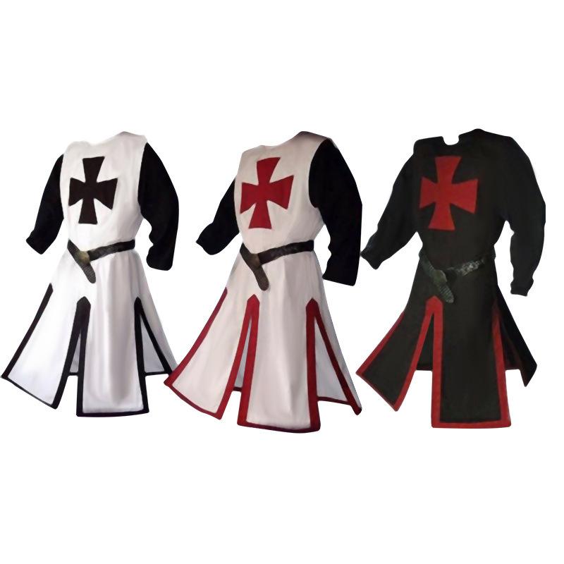 Mens Medieval Crusader Knights Templar Tunic Cosplay Costumes Renaissance Halloween Surcoat Warrior Cloak Tops Belt