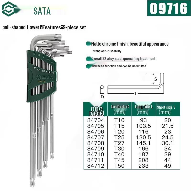 SATA Экстрадлинный набор шестигранных и Torx ключей с шаровыми и плоскими головками
