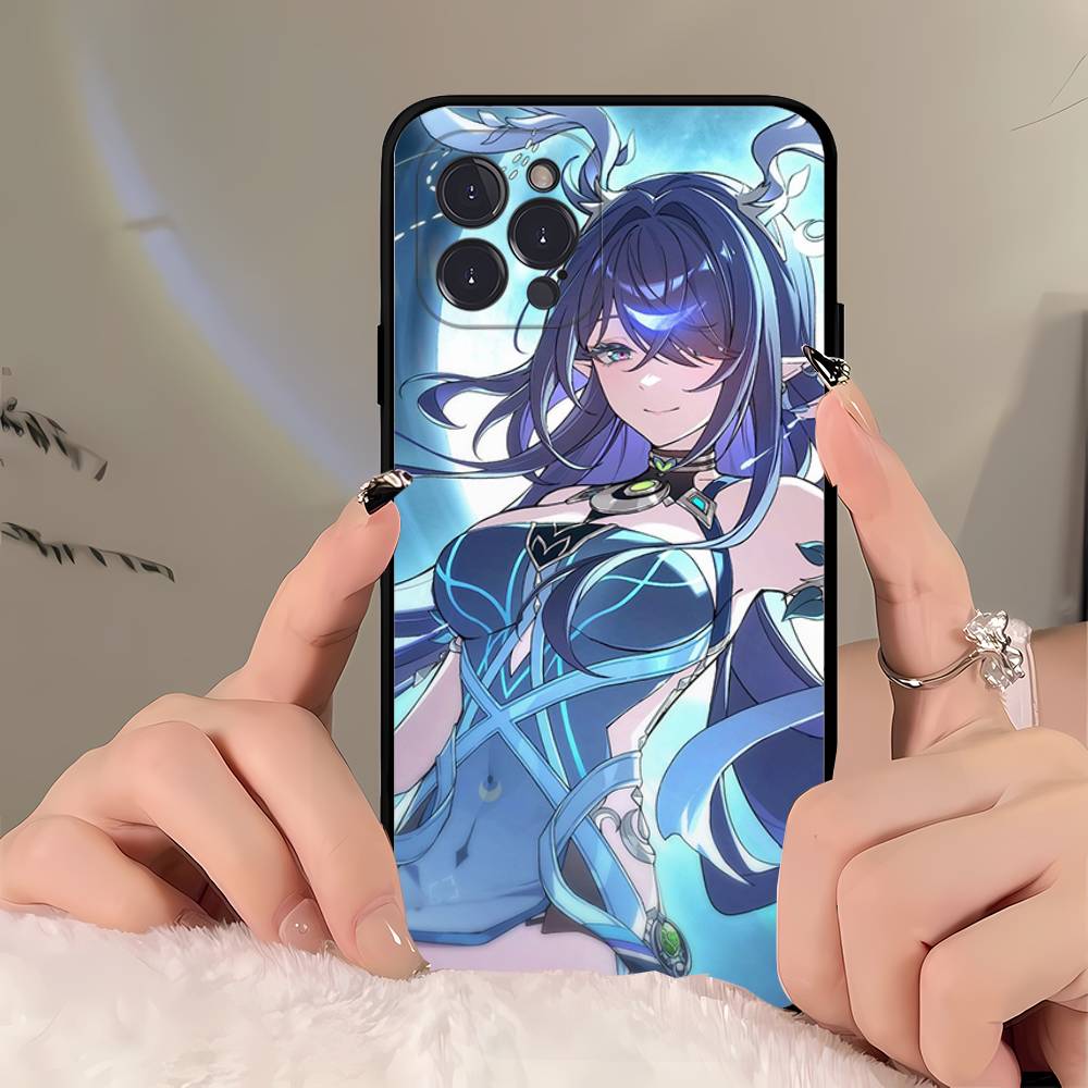 Чехол для телефона Genshin Impact Песня Вечного Моря Для iPhone 17 Air 16 15 14 Plus 13 12 Mini 11 Pro Max Черный Чехол