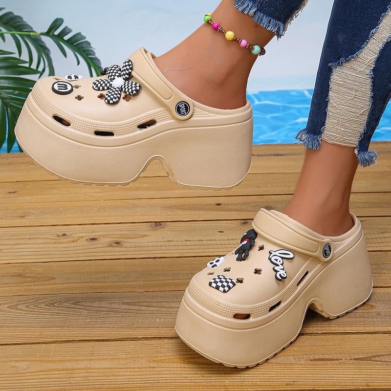 Мода Мода Женские сандалии на массивной платформе 2024 Лето Толстая подошва DIY Сабо Садовая обувь Женские с закрытым носком Нескользящие Пляжные шлепанцы