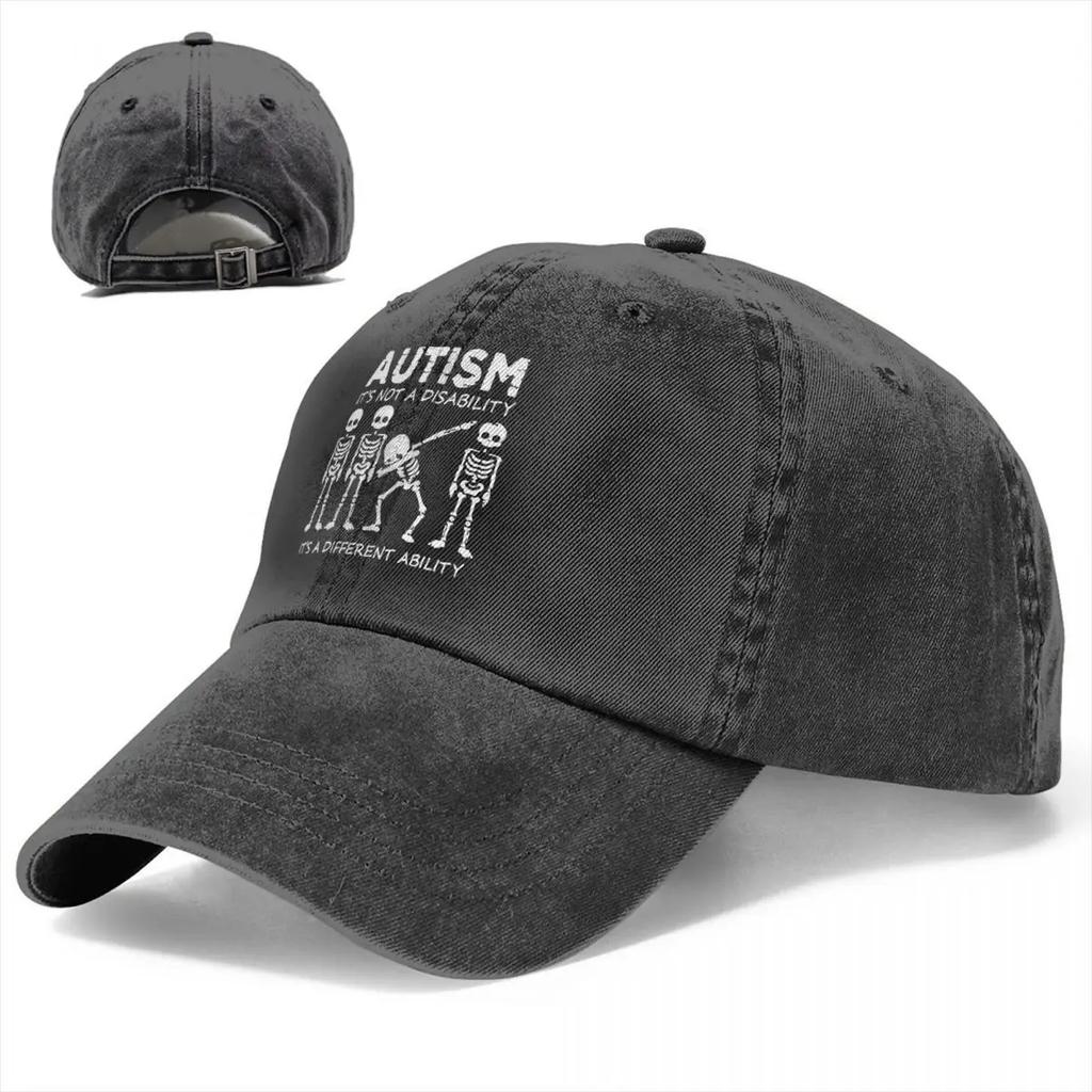 Skeleton Dabbing Autism Unisex Style Baseball Caps Distressed Denim Washed Hats Cap Vintage Outdoor Golf Snapback Cap