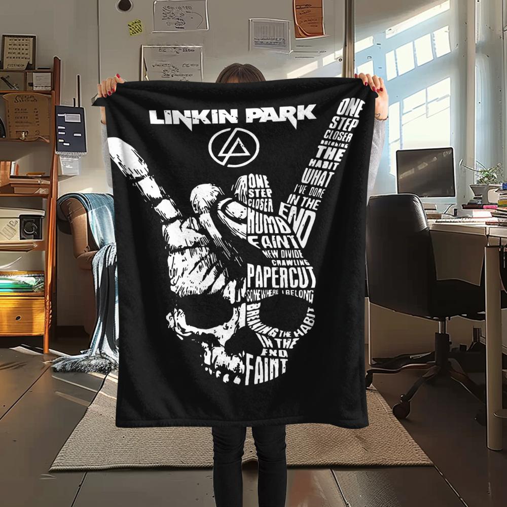 1PC Linkin Park Print Flannel Blanket, High quality Comfortable for All Seasons, Home Decor, Warmth and Comfort, Perfect for Christmas Gifts