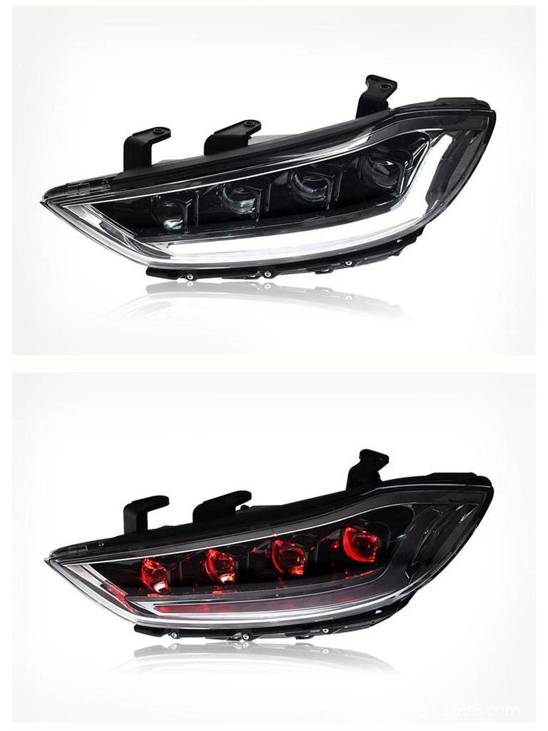 LED Daytime Running Light Headlight Assembly with Devil Eye & Sequential Turn Signal for 2016-2020 Hyundai Elantra