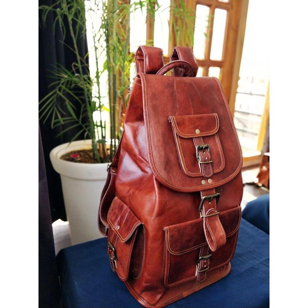 Genuine Leather Backpack Travel Rucksack Vintage Bag Men's New Brown