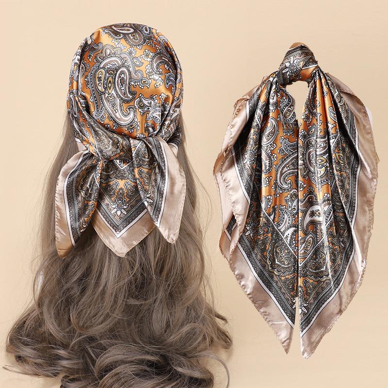 Imitation silk scarf women's headscarf, 61CM small size square scarf, patterned neck scarf, shawl, European and American women's scarf wholesale