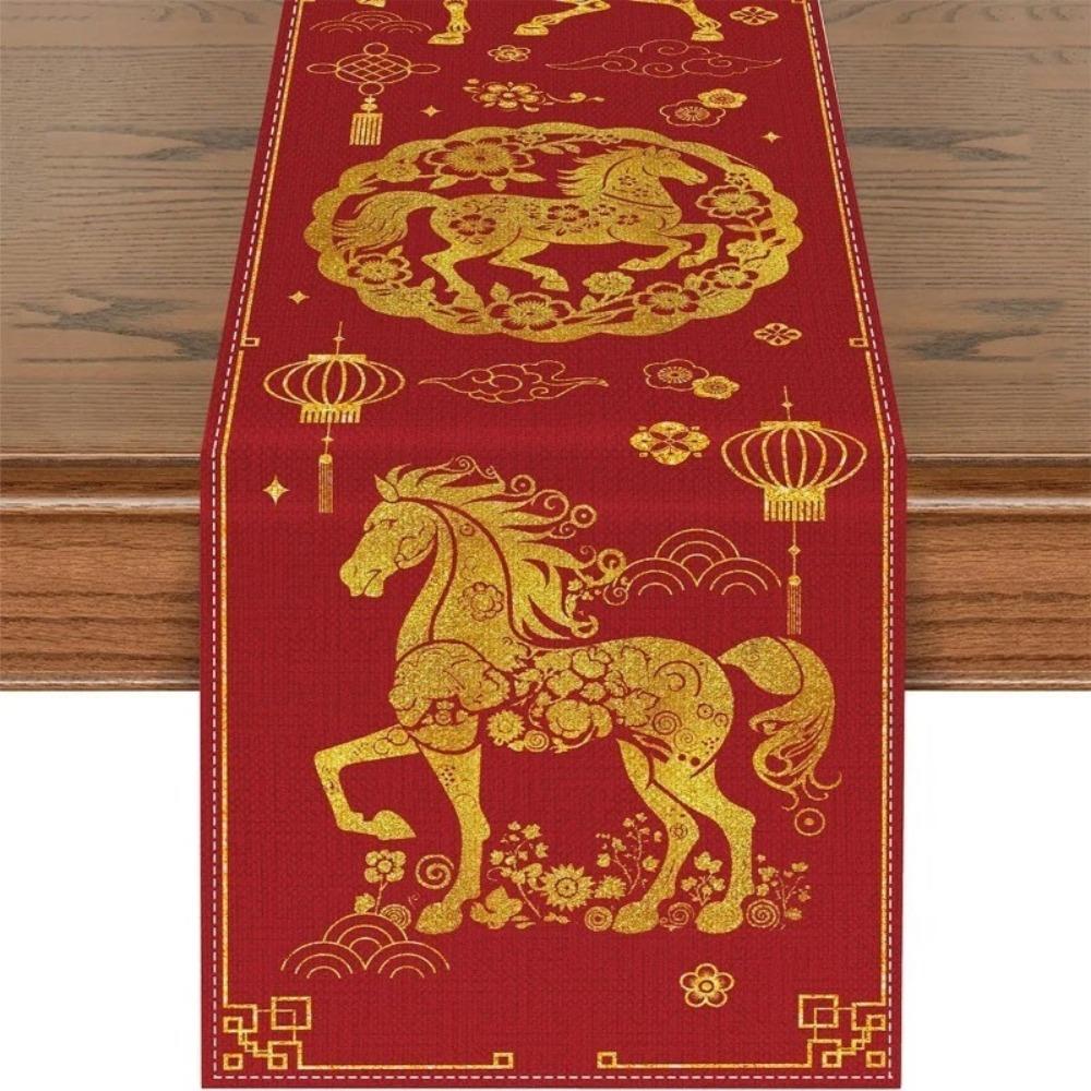New 2026 New Year Table Runner 13x72 Inch Reusable Year of the Horse Tablecloth Linen Home Decoration Dining Table Decor