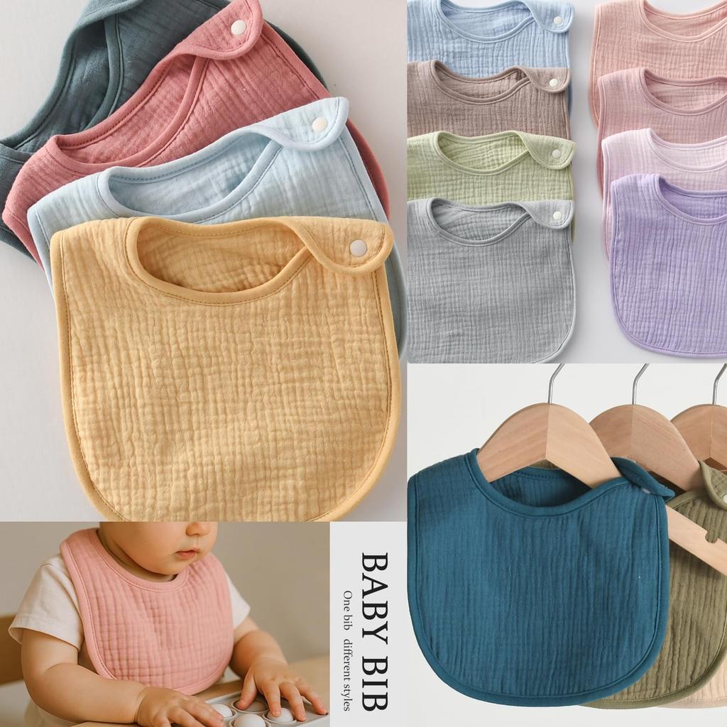 GoUseGo Baby Set of Solid Gauze Baby Bibs for Boys and Newborn Cotton Bibs In Natural and Muted Perfect for Baby Shower Gifts Bibs, 6, Girls, Colors,