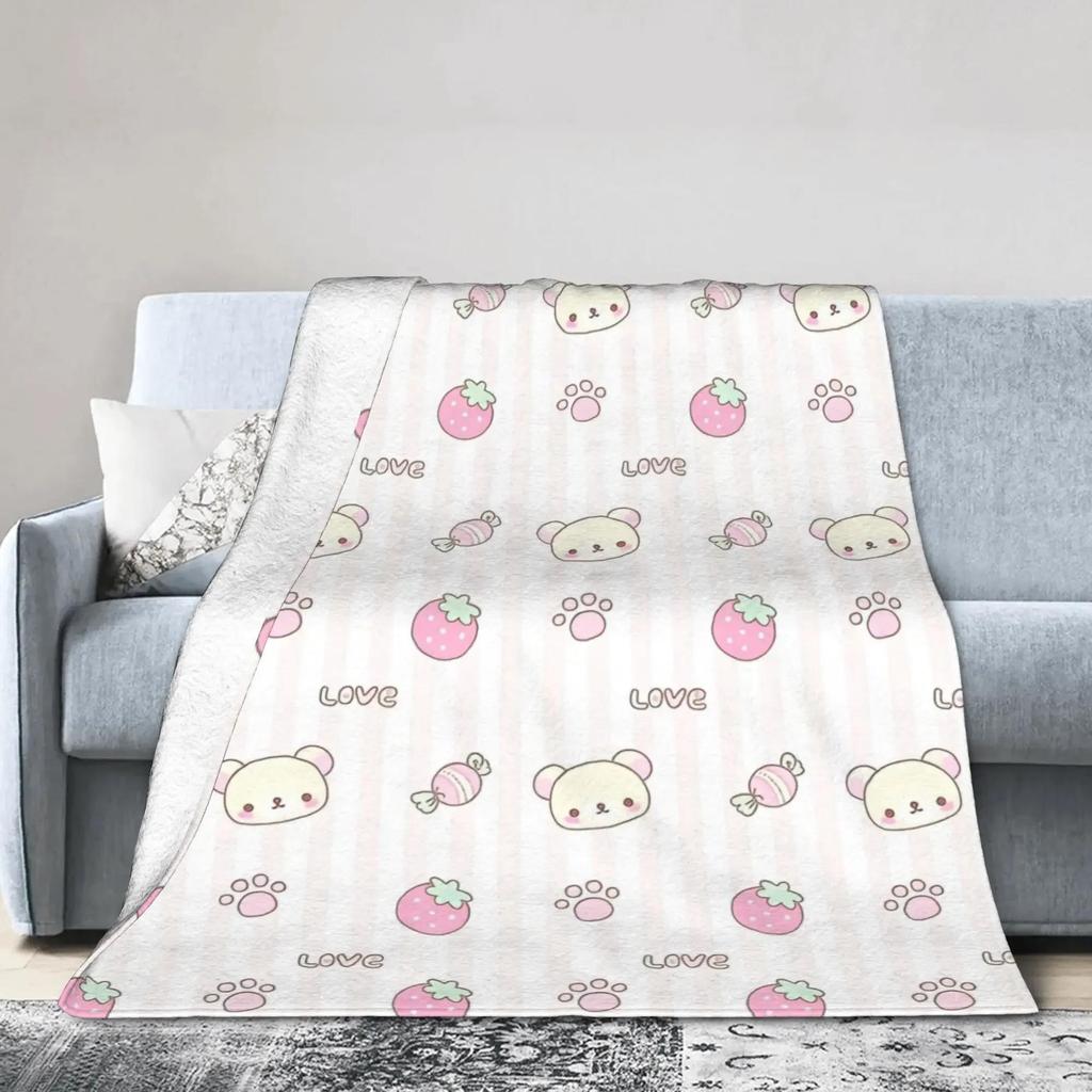 Rilakkuma Lightweight Throw Blanket  Soft Cartoon Flannel Breathable Design for Home and Outdoor Use