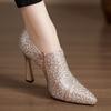 Rhinestone High Heels Shoes Sexy Pointed Toe High Heel Single Shoe Luxury Pearl Crystal Wedding Shoe Champagne Pumps Bride Shoes