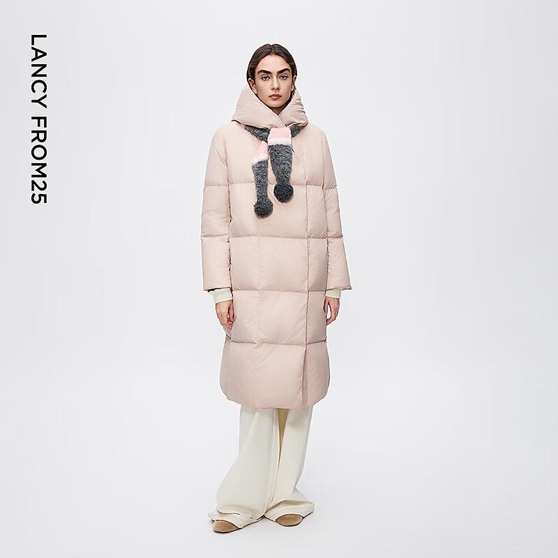 LANCY HORDOBAJI Пуховик средней длины с капюшоном из белого гусиного пуха