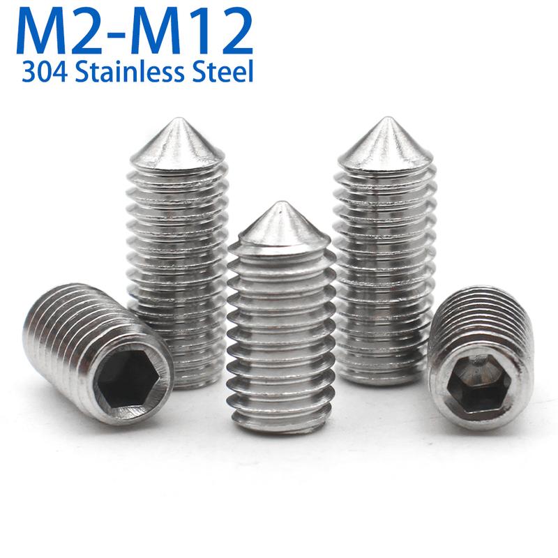 5 шт. DIN914 M2 M2.5 M3 M4 M5 M6 M8 M10 M12 Нержавеющая сталь 304 Винты установочные с шестигранным углублением под ключ, конический наконечник, винт-гужон