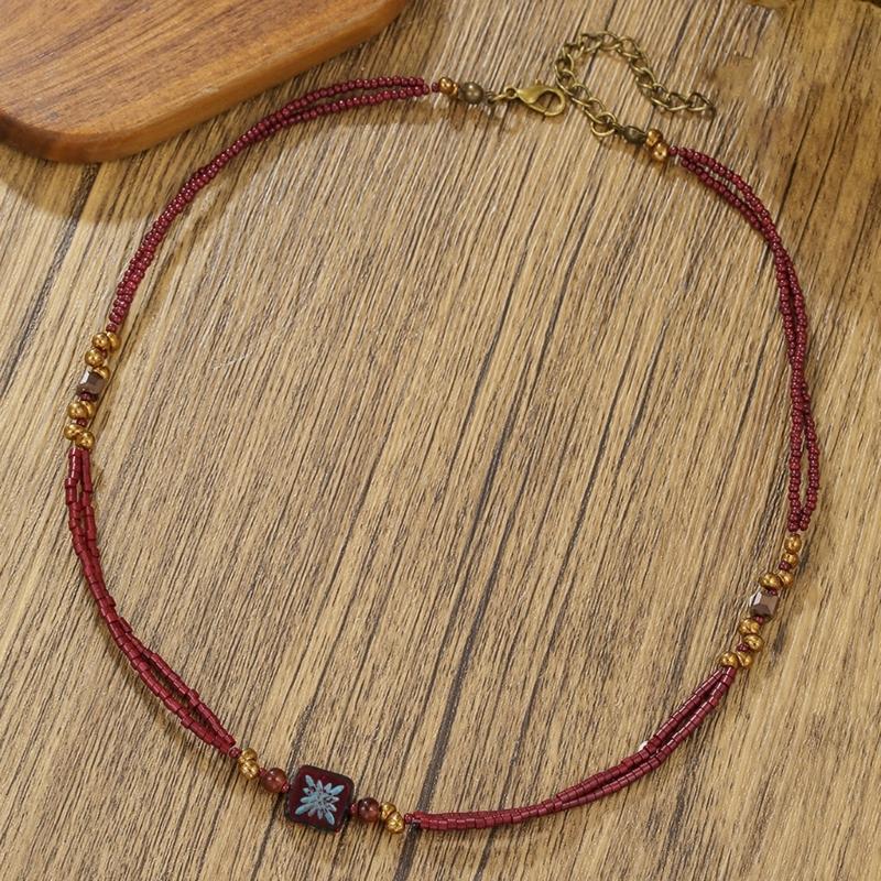 Wooden And Plastic Beaded Chokers Necklace Retro Style Layering Design Daily Wear Party Accessory Clavicle Chain Jewelry