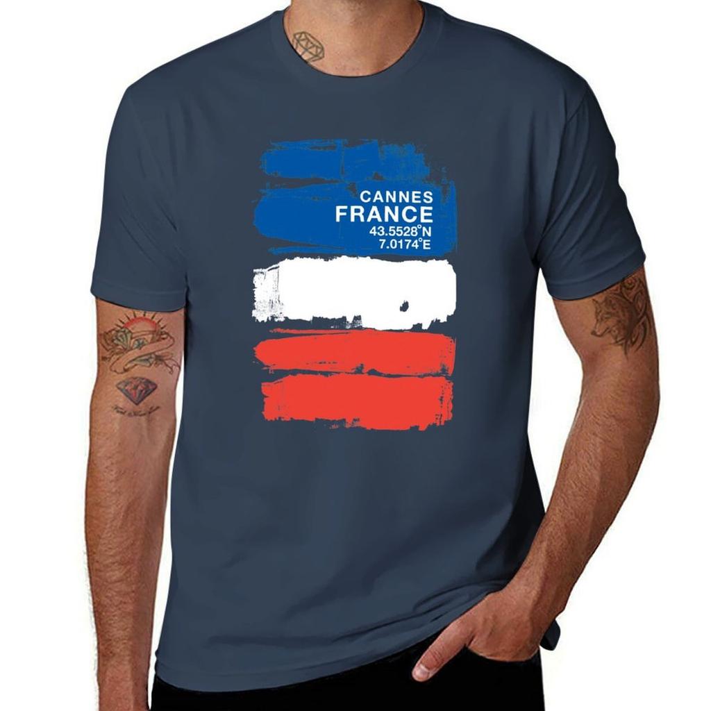 Cannes France Coordinates Vintage French Art TShirt Daily Casual Short Sleeve Tee Shirt