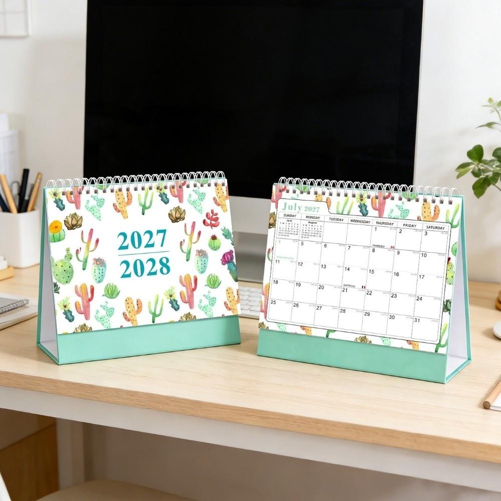 New Plant Desk Calendar Small January 2027-June 2028 2027 Desktop Planner Office Supplies Standing Flip Monthly Agenda Calendar