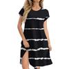 Женское модное повседневное летнее платье с полосатым принтом, коротким рукавом, круглым вырезом и карманами