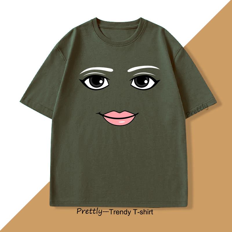 Новинка Футболка с мемом из игры Robloxs с женским лицом для мужчин и женщин, хлопковая, с круглым вырезом, с коротким рукавом и принтом, мужская одежда, летний топ, футболка