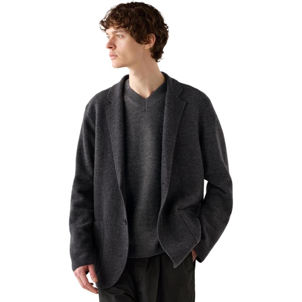 Uniqlo × Сотрудничество с Клэр Уэйт Келлер Серия C Осень/Зима 24 Однотонная Мягкая Удобная На пуговицах Вязаный Кардиган Мужские куртки Темно-серый 471709-08