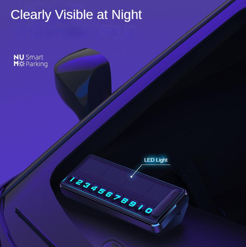 Светящийся номерной знак автомобиля, солнечная зарядка, временная парковочная карта, светодиодное освещение, карта остановки автостоянки, автомобильные аксессуары, интерьер