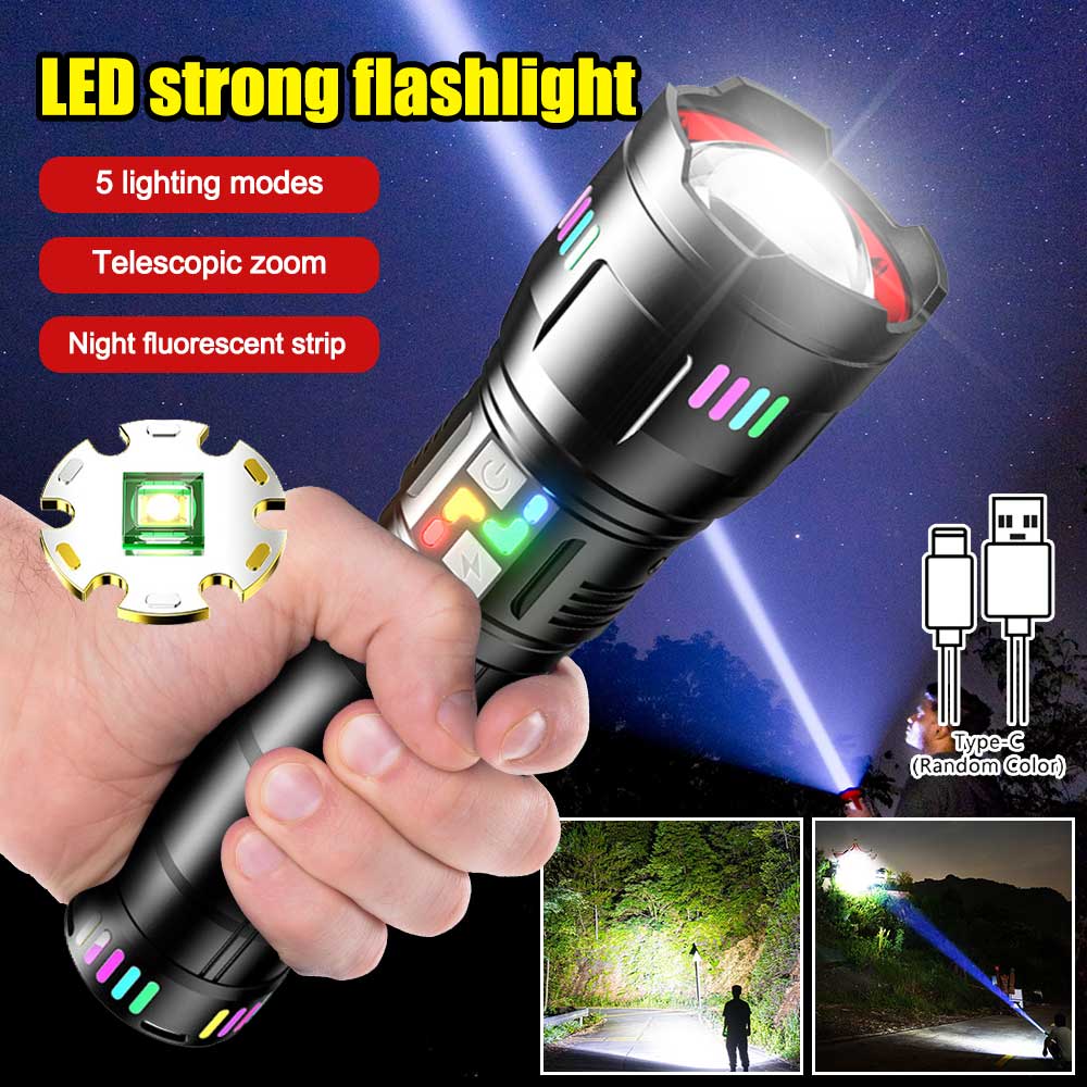 Самый мощный светодиодный фонарик с зумом, перезаряжаемый через USB, фонарик, дальнобойный, сверхмощный, кемпинговый фонарь